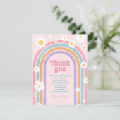 Retro Rainbow Flowers Daisies Thank You Card Dankeskarte (Stehend Vorderseite)