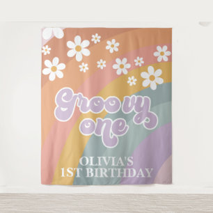 Retro Rainbow Groovy 1. Geburtstag Wandteppich