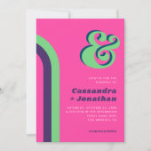 Retro Rainbow Groovy Ampersand Bright Pink Wedding Einladung (Vorderseite)