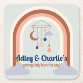 Retro Rainbow Groovy Baby Gender Neutral Dusche Rechteckiger Pappuntersetzer (Vorderseite)