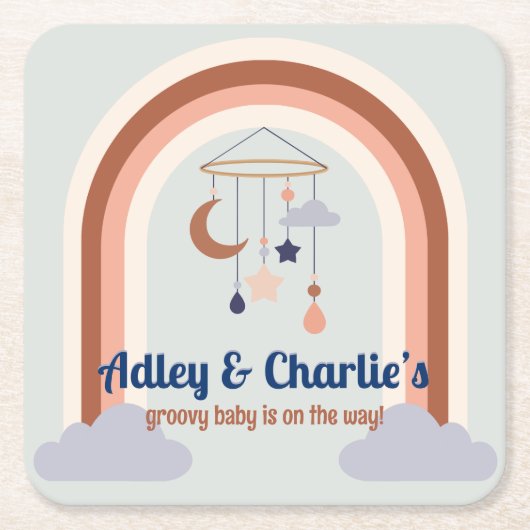 Retro Rainbow Groovy Baby Gender Neutral Dusche Rechteckiger Pappuntersetzer (Vorderseite)