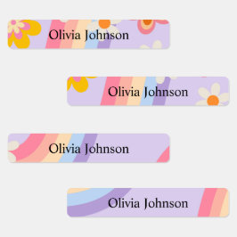 Retro Rainbow groovy Kids Waterproof Name Labels Etiketten