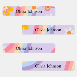 Retro Rainbow groovy Kids Waterproof Name Labels Etiketten