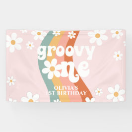 Retro Rainbow Groovy One Daisy 1. Banner