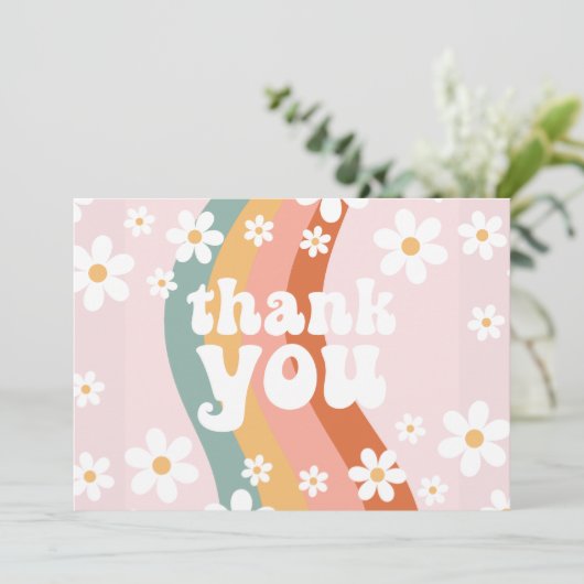 Retro Rainbow Groovy One Daisy Dankeschön Karte (Stehend Vorderseite)