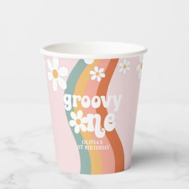 Retro Rainbow Groovy One Daisy Pappbecher