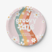 Retro Rainbow Groovy One Daisy Pappteller (Vorderseite)