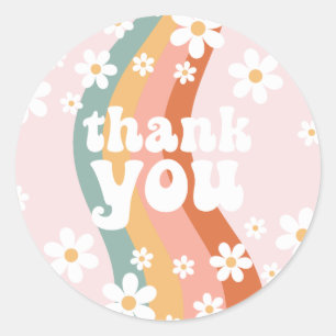 Retro Rainbow Groovy One Daisy Runder Aufkleber