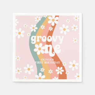 Retro Rainbow Groovy One Daisy Serviette