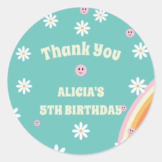 Retro Rainbow Groovy Vibe Birthday Runder Aufkleber (Vorderseite)