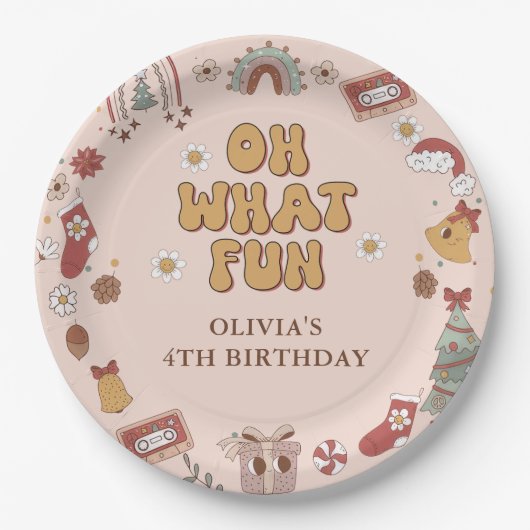 Retro Rainbow Groovy Weihnachten Geburtstagsparty Pappteller (Vorderseite)