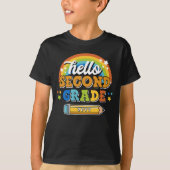 Retro Rainbow Hallo Zweite Klasse mit Jahr T-Shirt (Vorderseite)