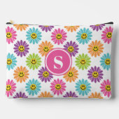 Retro Rainbow Happy Daisy Pattern Mit Monogramm Zubehörtasche (Vorderseite)
