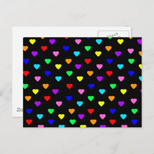 Retro Rainbow Hearprint - Schwarz Postkarte (Vorne/Hinten)