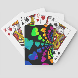 Retro rainbow hearts on black spielkarten