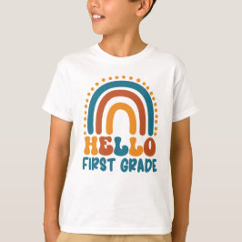 Retro Rainbow Hello First Grade boho farbenfroh T-Shirt