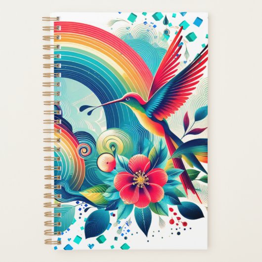Retro Rainbow Hummingbird Weekly Planner Planer (Vorderseite)