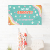Retro Rainbow Let's Get Groovy Birthday Banner (Insitu)