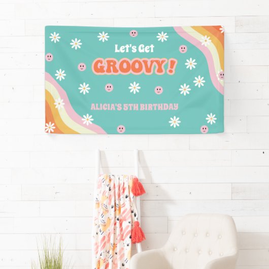 Retro Rainbow Let's Get Groovy Birthday Banner (Insitu)