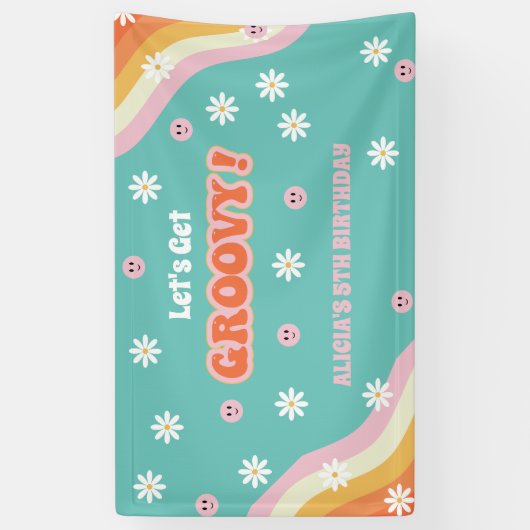 Retro Rainbow Let's Get Groovy Birthday Banner (Vertikal)