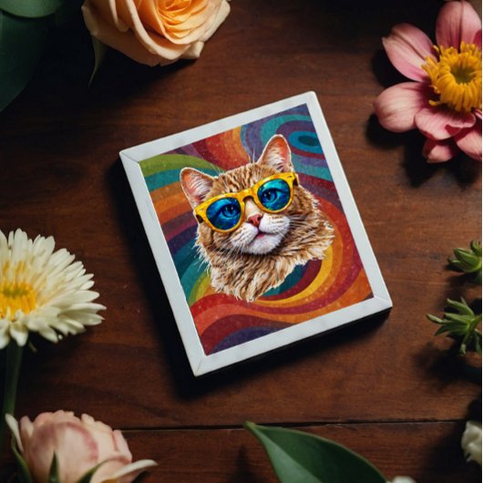 Retro Rainbow LGBTQ+ Cool Gay Cat Puzzle