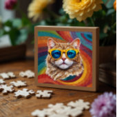 Retro Rainbow LGBTQ+ Cool Gay Cat Puzzle