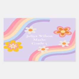 Retro Rainbow lila zurück zur Schule Rechteckiger Aufkleber