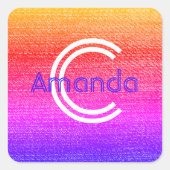 Retro Rainbow Monogram Initial & Name Envelope Quadratischer Aufkleber (Vorderseite)