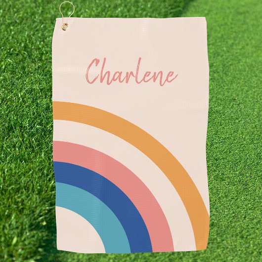 Retro Rainbow Monogramm Golfhandtuch
