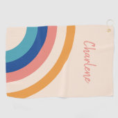 Retro Rainbow Monogramm Golfhandtuch (Horizontal)