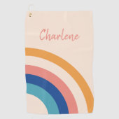 Retro Rainbow Monogramm Golfhandtuch (Vorderseite)