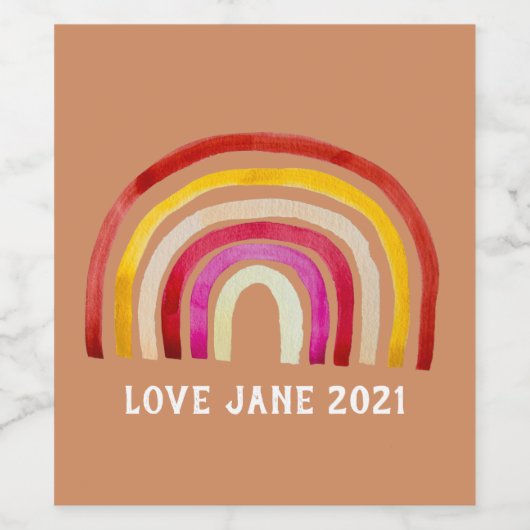 Retro Rainbow niedliche Wasserfarbe Weinetikett (Einzelnes Label)