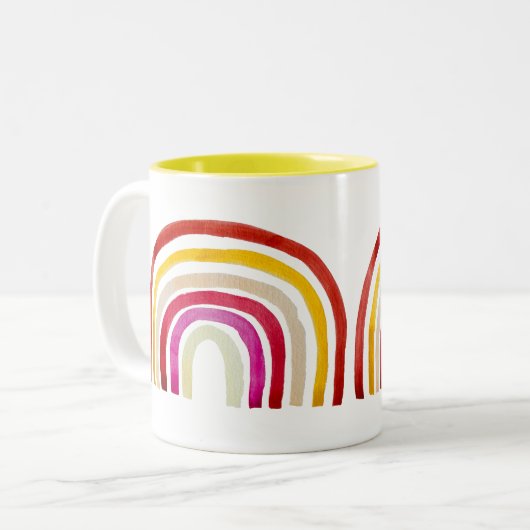 Retro Rainbow niedliche Wasserfarbe Zweifarbige Tasse (Vorderseite Links)