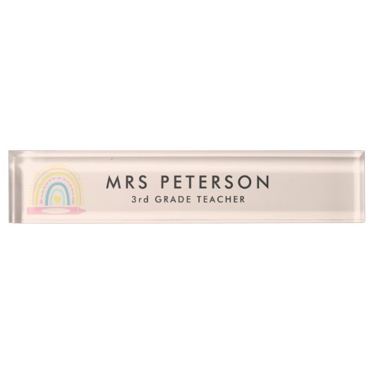 Retro Rainbow Niedlicher Lehrerschreibtisch Namensplakette (Vorderseite)