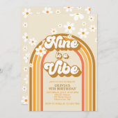 Retro Rainbow Nine ist ein Vibe Groovy 9. Geburtst Einladung (Vorne/Hinten)