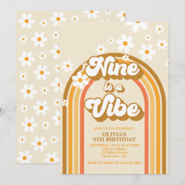 Retro Rainbow Nine ist ein Vibe Groovy 9. Geburtst Einladung