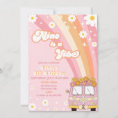 Retro Rainbow Nine ist ein Vibe Groovy 9. Geburtst Einladung (Vorderseite)