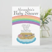 Retro Rainbow Noahs Ark Baby Shower Einladung (Stehend Vorderseite)
