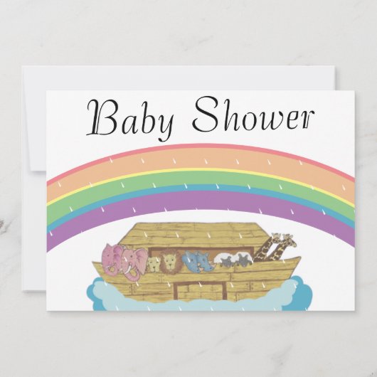 Retro Rainbow Noahs Ark Baby Shower Einladung (Rückseite)