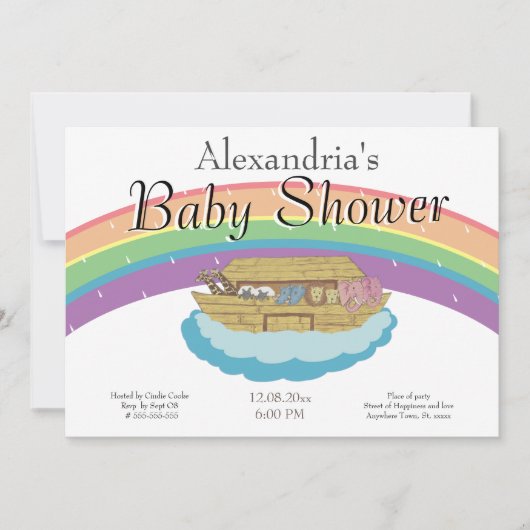 Retro Rainbow Noahs Ark Baby Shower Einladung (Vorderseite)