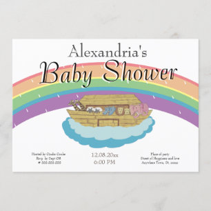 Retro Rainbow Noahs Ark Baby Shower Einladung