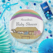 Retro Rainbow Noahs Ark Baby Shower Pappteller (Party)