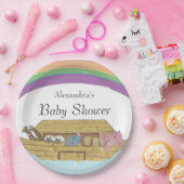 Retro Rainbow Noahs Ark Baby Shower Pappteller (Party)