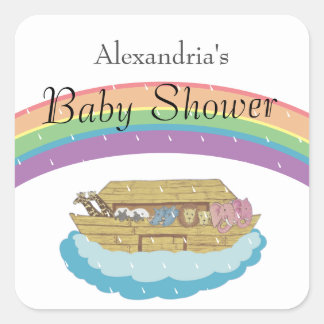 Retro Rainbow Noahs Ark Baby Shower Quadratischer Aufkleber