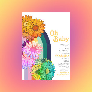 Retro Rainbow Oh Baby Daisy Baby Shower Einladung