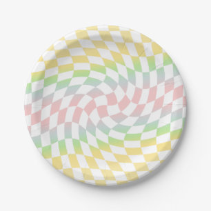 Retro-Rainbow-Pastell-Karos verschleiert Karton  Pappteller