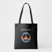 Retro Rainbow Peace Zeichen Personalisierter Name Tasche (Vorderseite)