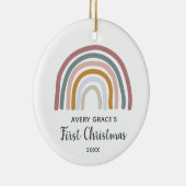 Retro Rainbow Personalisiert Baby's First Christma Keramik Ornament (Rechts)