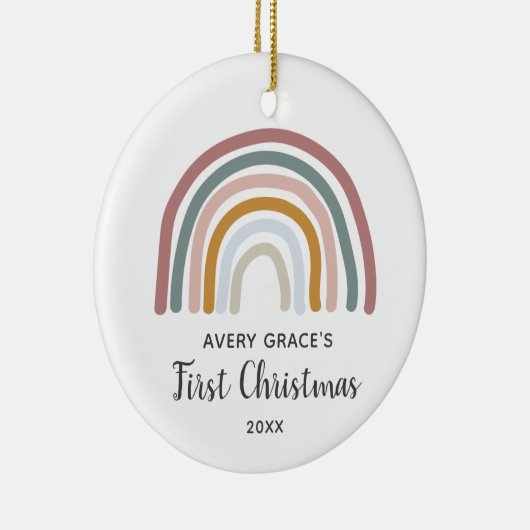 Retro Rainbow Personalisiert Baby's First Christma Keramik Ornament (Rechts)