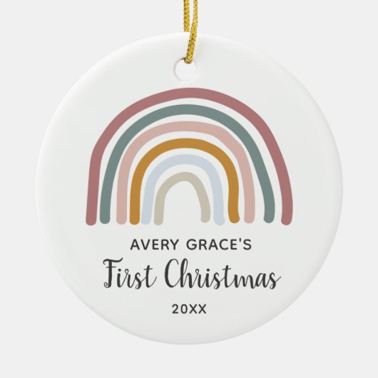 Retro Rainbow Personalisiert Baby's First Christma Keramik Ornament (Vorne)